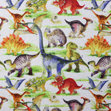 FS1027 Dinosaur Land Cotton Fabric White | Fabric | children, Cotton, Dino, Dinosaur, Dinosaurs, drape, Fabric, fashion fabric, Kids, Lightning, making, sewing, Skirt | Fabric Styles