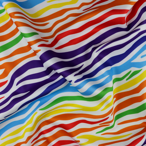 FS1013 Zebra Scuba Stretch Knit Fabric Rainbow | Fabric | blue, fabric, green, multicolour, orange, purple, rainbow, red, scuba, yellow, zebra | Fabric Styles