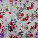 FS1058 Watercolour Floral Stretch Knit Fabric Grey | Fabric | fabric, floral, Flowers, grey, Petals, Red, rose, scuba, stretch, watercolour, White | Fabric Styles