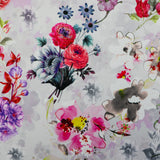 FS1058 Watercolour Floral Stretch Knit Fabric Grey | Fabric | fabric, floral, Flowers, grey, Petals, Red, rose, scuba, stretch, watercolour, White | Fabric Styles