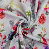 FS1058 Watercolour Floral Stretch Knit Fabric Grey | Fabric | fabric, floral, Flowers, grey, Petals, Red, rose, scuba, stretch, watercolour, White | Fabric Styles