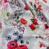 FS1058 Watercolour Floral Stretch Knit Fabric Grey | Fabric | fabric, floral, Flowers, grey, Petals, Red, rose, scuba, stretch, watercolour, White | Fabric Styles