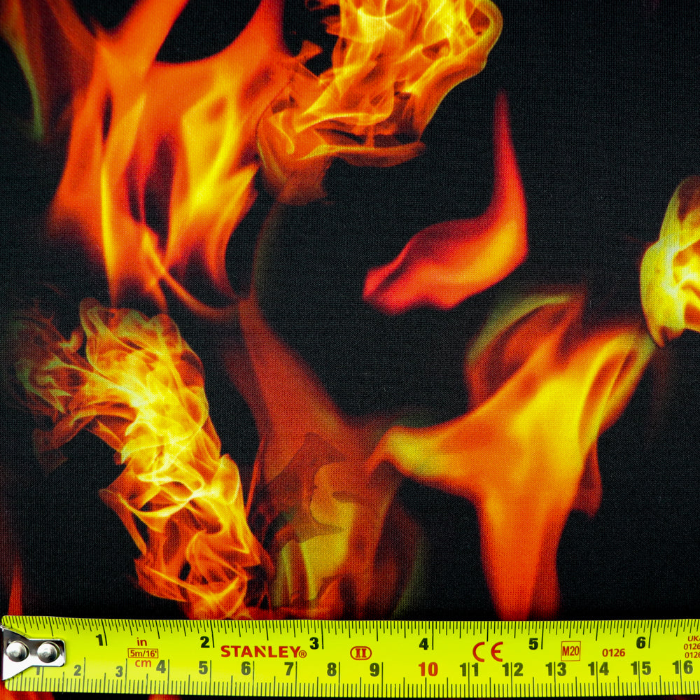 FS1074 Hot Flames Stretch Knit Fabric Fuchsia Blue Green Orange | Fabric | Blue, Conversational, Fabric, fashion fabric, Fire, Flames, Fuchsia, Green, Hot, kids, kitten, Orange, Pink, scuba, sewing | Fabric Styles