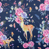 FS1057 Floral Doe Stretch Knit Fabric Navy | Fabric | Animal, deer, fabric, floral, Navy, rose, scuba | Fabric Styles