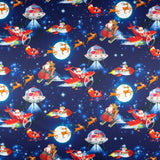 FS1073 Santas Deliveries Scuba Stretch Knit Fabric Blue | Fabric | blue, Christmas, Christmas scuba, drape, Fabric, fashion fabric, making, Moon, Plane, Reindeer, Santa, Scuba, sewing, Sledge, sleigh, Stars, Stretchy, xmas | Fabric Styles