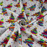 FS1068 Wrapped Xmas Tree Scuba Stretch Knit Fabric White | Fabric | Christmas, Christmas scuba, christmas tree, Colours, Craft, Crafts, dots, Fabric, Fabrics, fashion fabric, rainbow, scuba, sewing, Spots, tree, White, xmas | Fabric Styles
