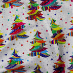 FS1068 Wrapped Xmas Tree Scuba Stretch Knit Fabric White | Fabric | Christmas, Christmas scuba, christmas tree, Colours, Craft, Crafts, dots, Fabric, Fabrics, fashion fabric, rainbow, scuba, sewing, Spots, tree, White, xmas | Fabric Styles