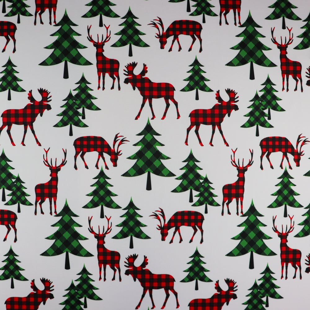 Buffalo Plaid Reindeer Fabric | Check Deer & Moose Print