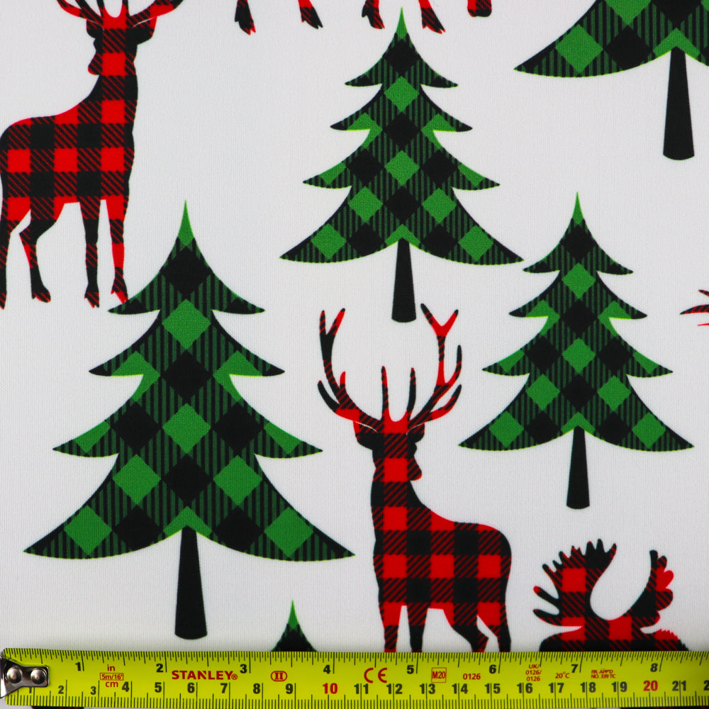 Buffalo Plaid Reindeer Fabric | Check Deer & Moose Print