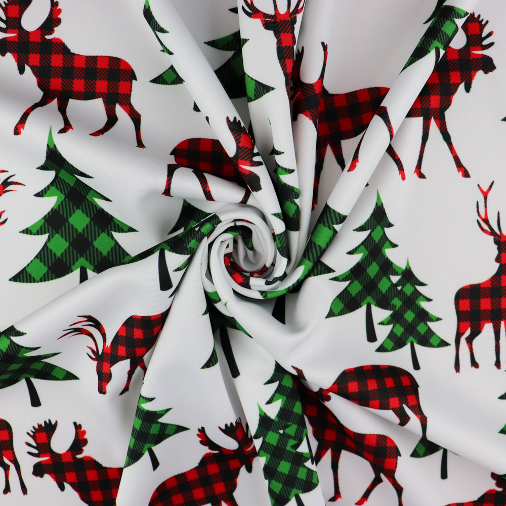 Buffalo Plaid Reindeer Fabric | Check Deer & Moose Print