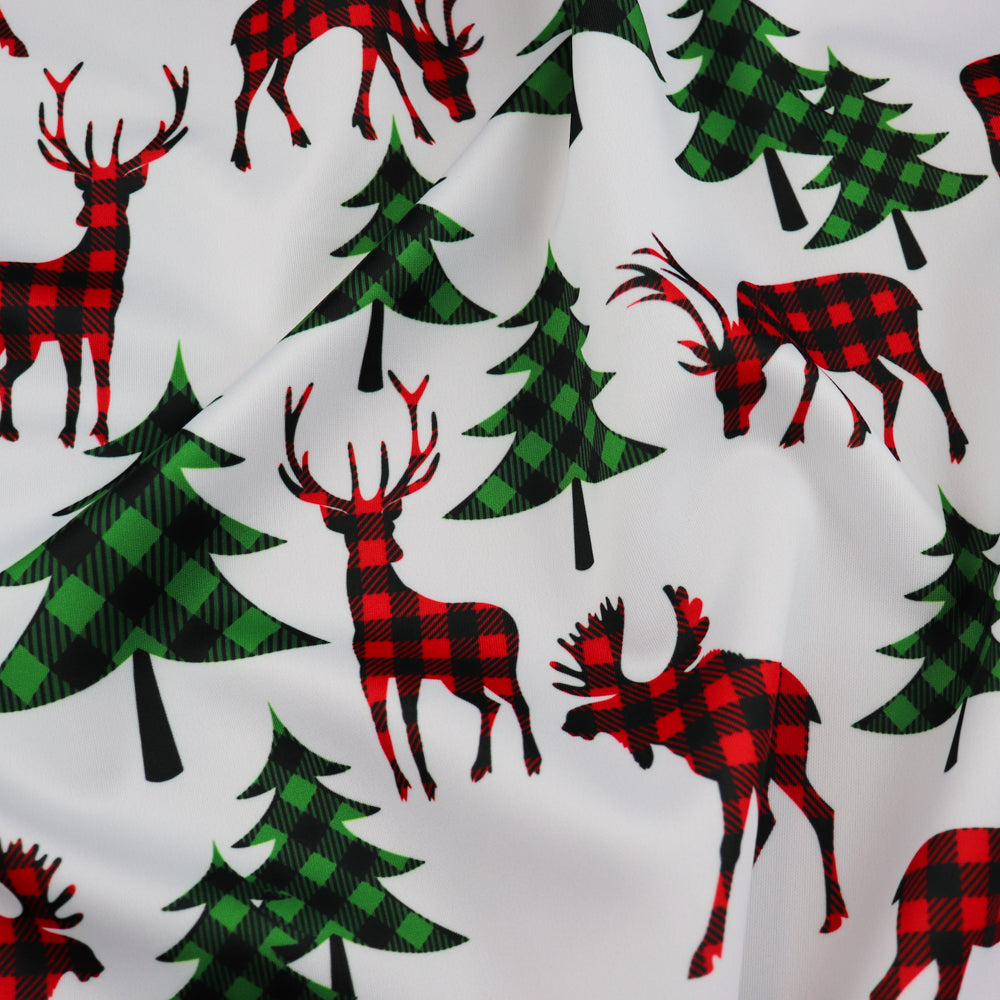 Buffalo Plaid Reindeer Fabric | Check Deer & Moose Print