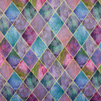 FS1055 Diamond Tiles Stretch Knit Fabric | Fabric | blue, Diamond, drape, Fabric, fashion fabric, geometric, Gold, making, pink, Scuba, sewing, Stretchy, Tie Dye, Tile | Fabric Styles