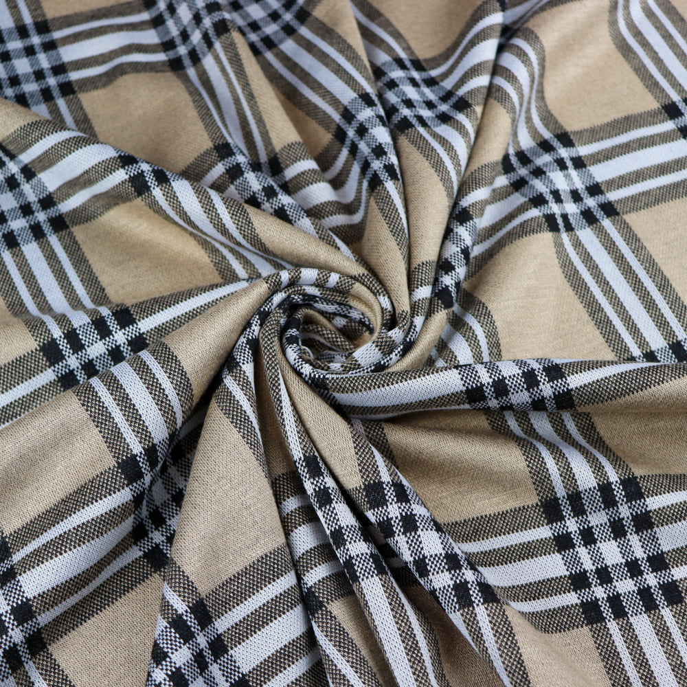 FS1097 Camel Tartan Jacquard Stretch Fabric | Fabric | Camel, Checks, Fabric, fashion fabric, Jacquard, jersey, sewing, Square, Squares, stretch, Tartan, White | Fabric Styles