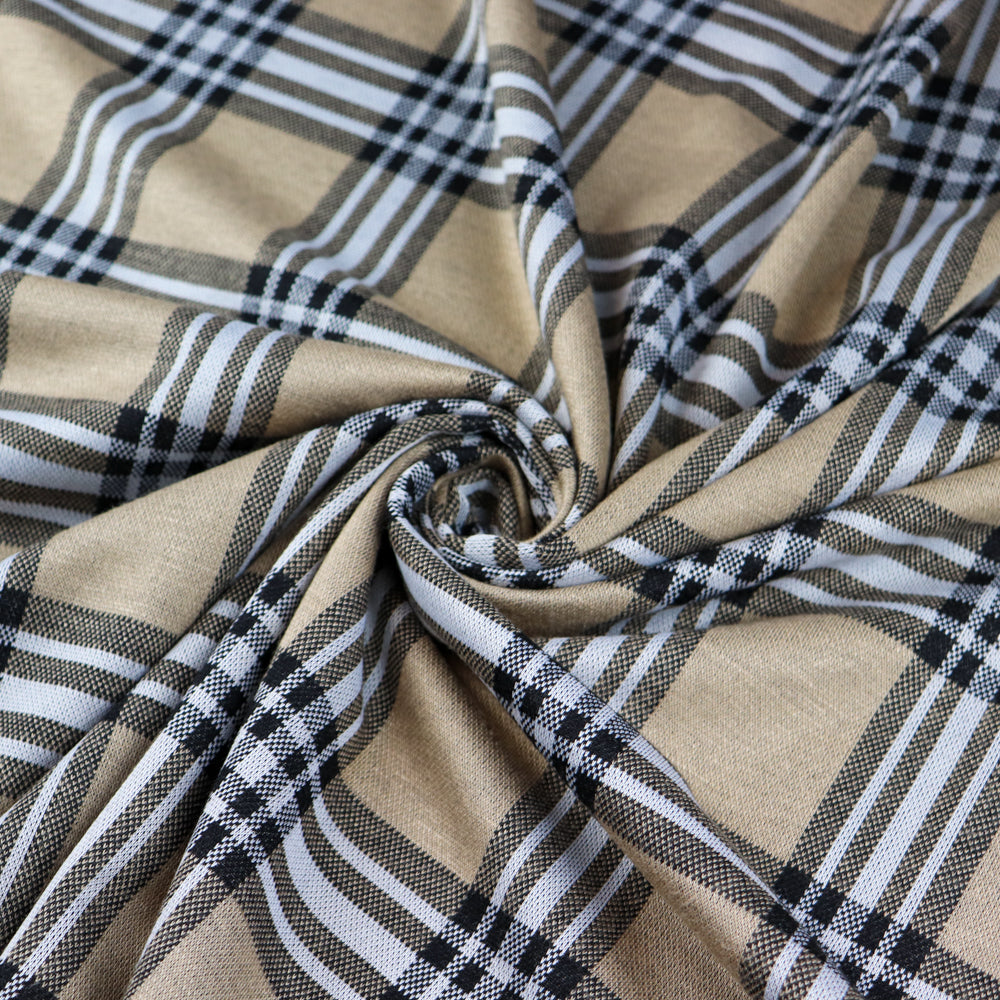 FS1097 Camel Tartan Jacquard Stretch Fabric | Fabric | Camel, Checks, Fabric, fashion fabric, Jacquard, jersey, sewing, Square, Squares, stretch, Tartan, White | Fabric Styles