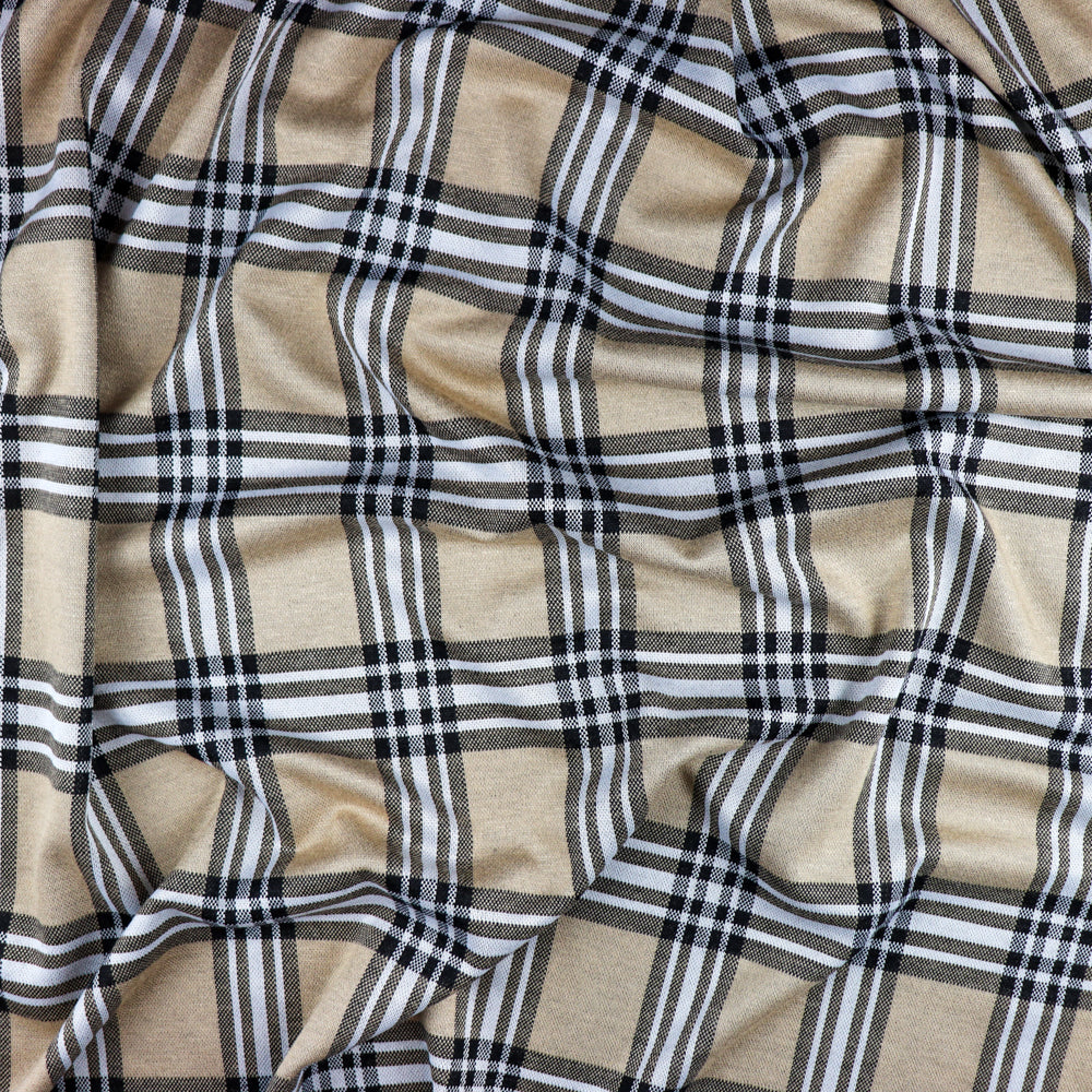 FS1097 Camel Tartan Jacquard Stretch Fabric | Fabric | Camel, Checks, Fabric, fashion fabric, Jacquard, jersey, sewing, Square, Squares, stretch, Tartan, White | Fabric Styles