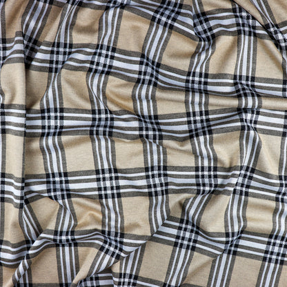 FS1097 Camel Tartan Jacquard Stretch Fabric | Fabric | Camel, Checks, Fabric, fashion fabric, Jacquard, jersey, sewing, Square, Squares, stretch, Tartan, White | Fabric Styles