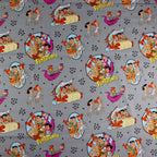 FS802 The Flintstones Cotton Fabric Grey | Fabric | Blue, Brand, Branded, Children, Cotton, drape, Fabric, fashion fabric, Flinstone, Flinstones, Grey, Grey Base, hero, Kids, logo, sewing | Fabric Styles