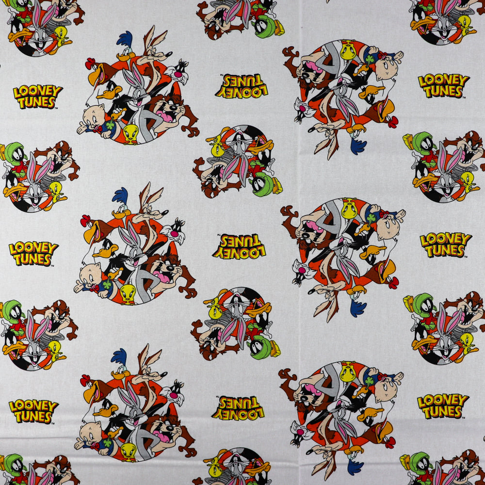FS828_2 That’s All Folks Looney Tunes Cotton Fabric White | Fabric | Blue, Brand, Branded, Bugs, Bugs Bunney, Bunney, Children, Cotton, drape, Fabric, fashion fabric, hero, Kids, logo, Looney Tunes, making, Navy, Tazmania | Fabric Styles