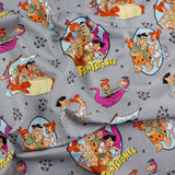 FS802 The Flintstones Cotton Fabric Grey | Fabric | Blue, Brand, Branded, Children, Cotton, drape, Fabric, fashion fabric, Flinstone, Flinstones, Grey, Grey Base, hero, Kids, logo, sewing | Fabric Styles