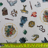 FS635_23 Harry Potter Hogwarts Accessories Icons Cotton Fabric Beige | Fabric | Children, Cotton, Fabric, FS635, Harry Potter, Hogwarts | Fabric Styles