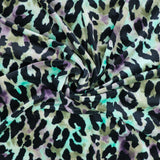 FS1123 Leopard Velvet Stretch Knit Fabric Multicolour | Fabric | Animal, fabric, green, Jaguar, Leopard, purple, Velour, Velvet, Wild life | Fabric Styles
