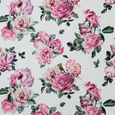 FS1174 Pink Rose Floral Print Scuba Stretch Knit Fabric | Fabric | black, fabric, fashion, fashion fabric, floral, Flower, flowers, New, petals, scuba, scuba fabric, Small Flowers, Stretch, Stretchy | Fabric Styles