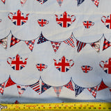 FS1170 Happy & Glorious Bunting Cotton Fabric Blue | Fabric | 100% Cotton, Animal, Animals, Bunting, Cotton, Crown, Dino, Dinosaur, Dinosaurs, drape, Fabric, fashion fabric, Happy & Glorious, Heart, London, making, Natural History Museum, New, Party, Party Time, sewing, Union Flag, United kingdom | Fabric Styles