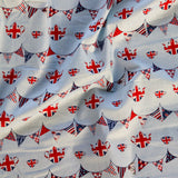 FS1170 Happy & Glorious Bunting Cotton Fabric Blue | Fabric | 100% Cotton, Animal, Animals, Bunting, Cotton, Crown, Dino, Dinosaur, Dinosaurs, drape, Fabric, fashion fabric, Happy & Glorious, Heart, London, making, Natural History Museum, New, Party, Party Time, sewing, Union Flag, United kingdom | Fabric Styles