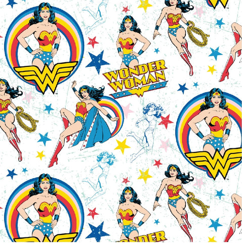 FS662_1 Wonder Woman Fleece Fabric White | Fabric | Brand, Branded, Classic, Classics, DC, drape, Fabric, fashion fabric, jersey, Light blue, making, Poly Fleece, Robot, Sale, sewing, Skirt, Stretchy, super, superhero, Watercolour, White, Wonder Woman | Fabric Styles