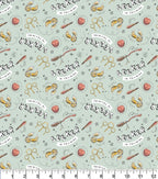FS635_26 Harry Potter – Seeker in Training Sage Cotton Fabric | Fabric | Broomstick, Children, Cotton, Fabric, FS635, Harry Potter, Hogwarts, licensed, New, Seeker, Training, witch | Fabric Styles