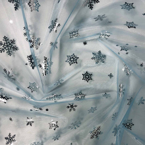 FS661_2 Snowflake Foil Organza | Fabric | brown, Christmas, dressmaking, Fabric, fabrics, fashion fabric, FS490, Green, Grey, leggings, leopard, Nylon, Organsa, Organza, Pink, Plain, SALE, see through, sewing, skirt, Snowflake, Snowflakes, Transparent, White, XMAS | Fabric Styles