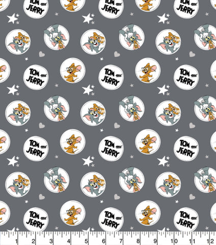 FS934_2 Tom and Jerry Circles & Stars | Fabric | blue, Brand, Branded, cartoon, Cotton, drape, Fabric, fashion fabric, Jerry, Light blue, making, Skirt, Tom, Tom & Jerry, Tom and Jerry | Fabric Styles