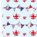 FS1170 Happy & Glorious Bunting Cotton Fabric Blue | Fabric | 100% Cotton, Animal, Animals, Bunting, Cotton, Crown, Dino, Dinosaur, Dinosaurs, drape, Fabric, fashion fabric, Happy & Glorious, Heart, London, making, Natural History Museum, New, Party, Party Time, sewing, Union Flag, United kingdom | Fabric Styles
