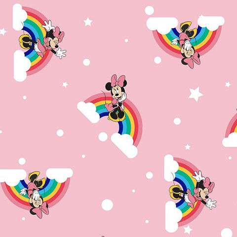 FS760_4 Disney Rainbow Minnie | Fabric | blue, Brand, Branded, Children, Cotton, Denim, Disney, drape, Fabric, fashion fabric, Kids, Letters, Light blue, Love, making, Mermaid, Mickey, Mickey mouse, Minnie, Minnie Mouse, Mouse, Pink, sewing, Skirt, Stripe | Fabric Styles