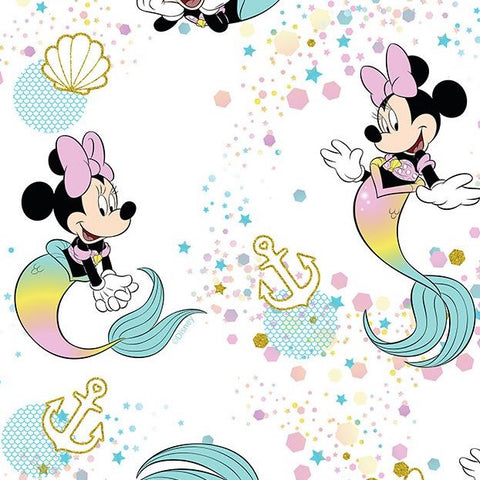 FS760_1 Disney Mermaid Minnie | Fabric | blue, Brand, Branded, Children, Cotton, Denim, Disney, drape, Fabric, fashion fabric, Kids, Light blue, making, Mermaid, Minnie, Minnie Mouse, Mouse, Pink, sewing, Skirt | Fabric Styles