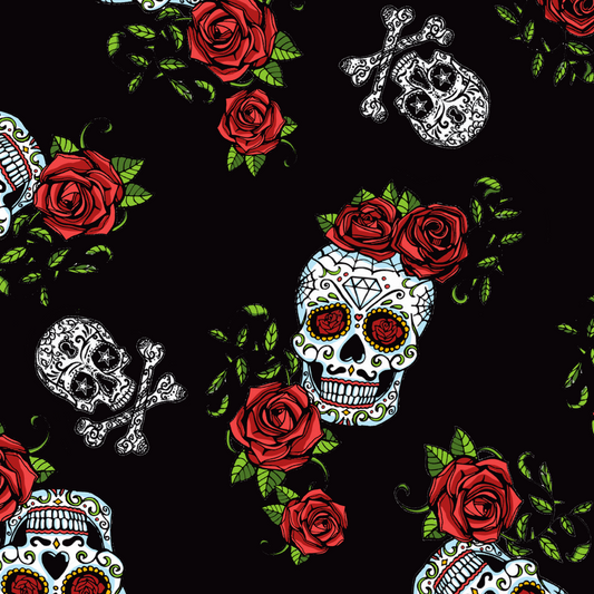 FS343 Skull and Roses | Fabric | Bones, check, Fabric, fashion fabric, Floral, Floral Leopard, Flower, Flowers, Red Roses, Rose, Roses, Scuba, Skull, Skulls | Fabric Styles