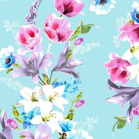 FS577_1 Tulie Floral | Fabric | drape, elastane, Fabric, fashion fabric, Floral, Flower, Flowers, jersey, making, Pink, Polyester, purple, Scuba, sewing, Stretchy, Watercolor, Watercolour | Fabric Styles