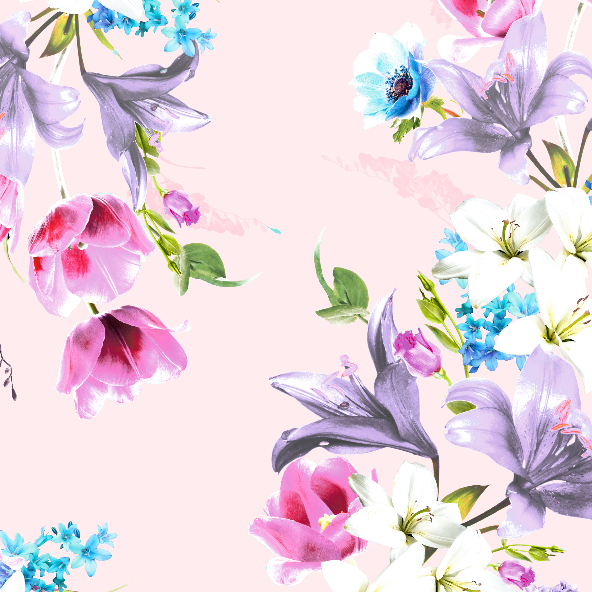 FS577_4 Tulie Floral | Fabric | drape, elastane, Fabric, fashion fabric, Floral, Flower, Flowers, jersey, making, Pink, Polyester, purple, Scuba, sewing, Stretchy, Watercolor, Watercolour | Fabric Styles