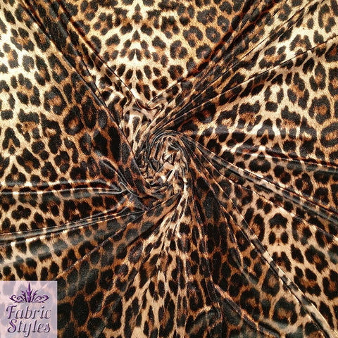 FS005_1 Leopard Animal Print Velvet Stretch Knit Fabric Gold Brown | Fabric | Animal, Brown, drape, Dress, elastane, fabric, fashion fabric, High Fashion, jersey, leopard, making, material, polyester, sewing, Stretch, velour, Velvet | Fabric Styles