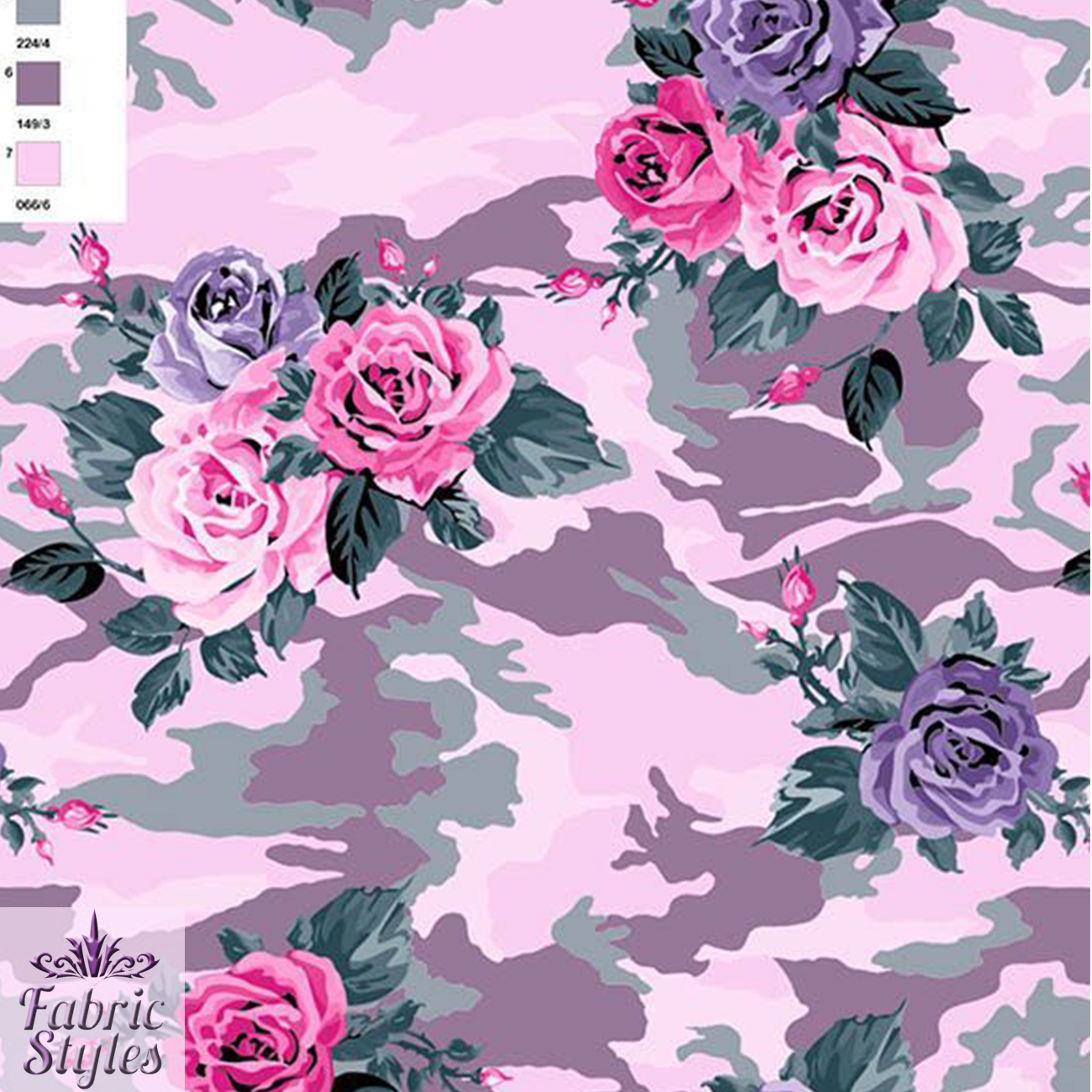 LAST FS028_3 Pink Camouflage Floral | Fabric Styles