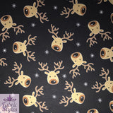 FS073_2 Christmas Rudolf Reindeer Spun Polyester Knit Stretch Fabric Black | Fabric | black, Christmas, fabric, jersey, Knit, polyester, Reindeer, rudolf, Soft, spun polyester, Spun Polyester Elastane, xmas | n/a