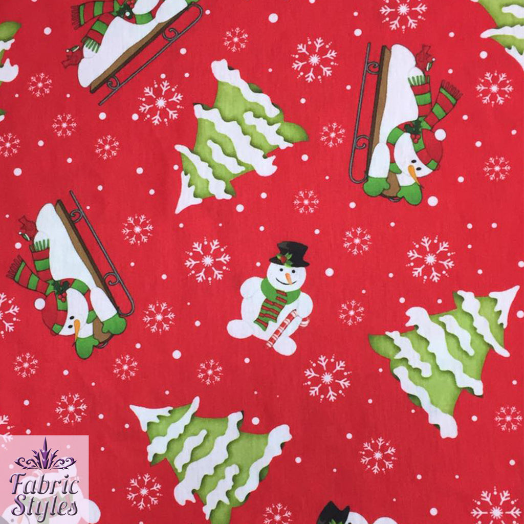 LAST 2m FS076 Christmas Print, Snowman, Tree | Fabric Styles