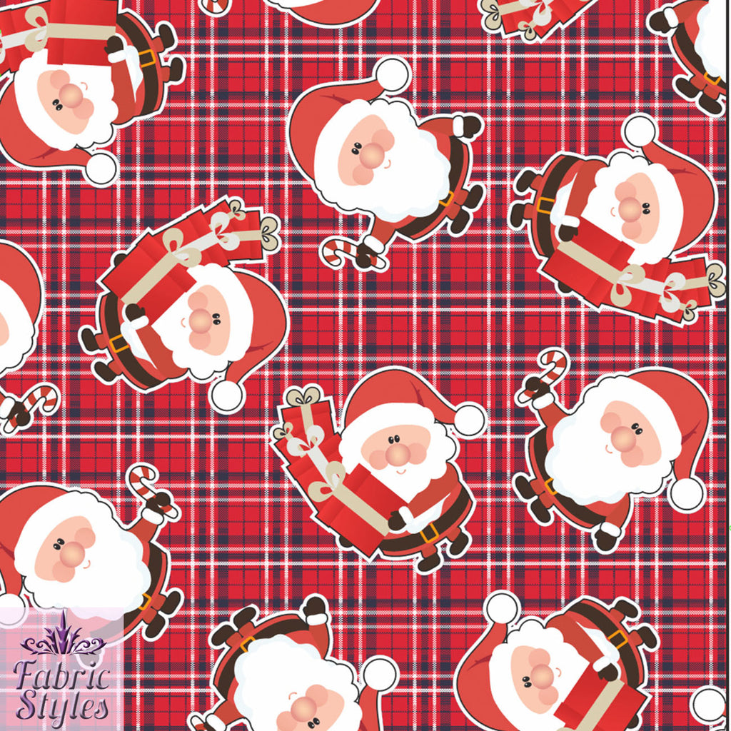 FS079_1 Christmas Print, Tartan Santa | Fabric Styles