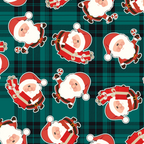 FS079_2 Christmas Tartan Santa Spun Polyester Jersey Knit Stretch Fabric Green | Fabric | Christmas, fabric, Green, jersey, polyester, presents, santa, Santa Clause, snowflakes, Soft, spun polyester, Spun Polyester Elastane, Tartan, Teal, xmas | Fabric Styles