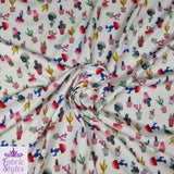 FS096 Cactus Stretch Knit Fabric White | Fabric | cactus, Colourful, drape, Fabric, fashion fabric, floral, Flower, making, Multicolour, Scuba, sewing, Stretchy, White | Fabric Styles