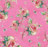 FS1008 Bumble Bee Floral Scuba Stretch Knit Fabric Pink | Fabric | Bee, fabric, floral, flowers, pink, rose, roses, scuba | Fabric Styles