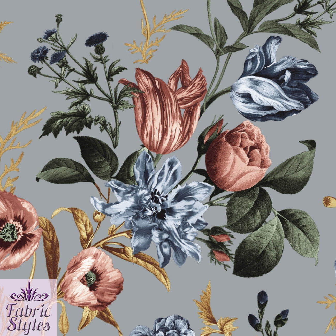 FS101_4 Floral Grey Base | Fabric Styles