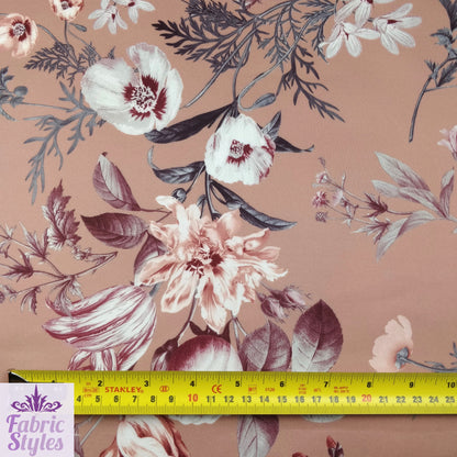 FS101 Floral Scuba Stretch Knit Fabric Navy & Mink | Fabric | drape, Fabric, fashion fabric, Floral, jersey, making, Mink, Navy, Scuba, sewing, Stretchy | Fabric Styles