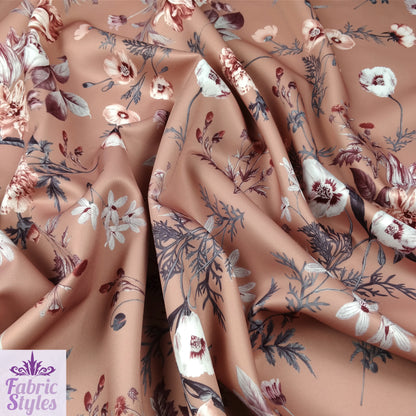 FS101 Floral Scuba Stretch Knit Fabric Navy & Mink | Fabric | drape, Fabric, fashion fabric, Floral, jersey, making, Mink, Navy, Scuba, sewing, Stretchy | Fabric Styles