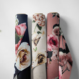 FS1029 Floral Stretch Knit Fabric Black Beige Dusty Pink | Fabric | drape, Fabric, fashion fabric, Floral, Flower, Flowers, Ivory, making, Pink, Rose, Scuba, sewing, Stretchy, White | Fabric Styles